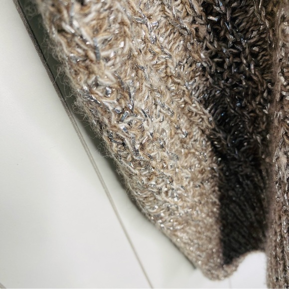 Ramy Brook Cashmere Wool Brown Marbled Silver Metallic V-Neck Knit Sweater Small - Picture 5 of 8